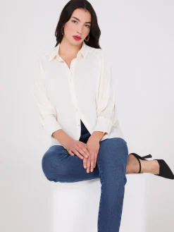 Suzy Shier Tops|Long Sleeve>3/4 Dolman Sleeve Textured Blouse