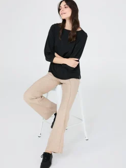 Suzy Shier Tops|Short Sleeve>3/4 Pleated Sleeve Boat Neck Top