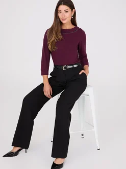 Suzy Shier Long Sleeve>3/4 Sleeve Boat Neck Top