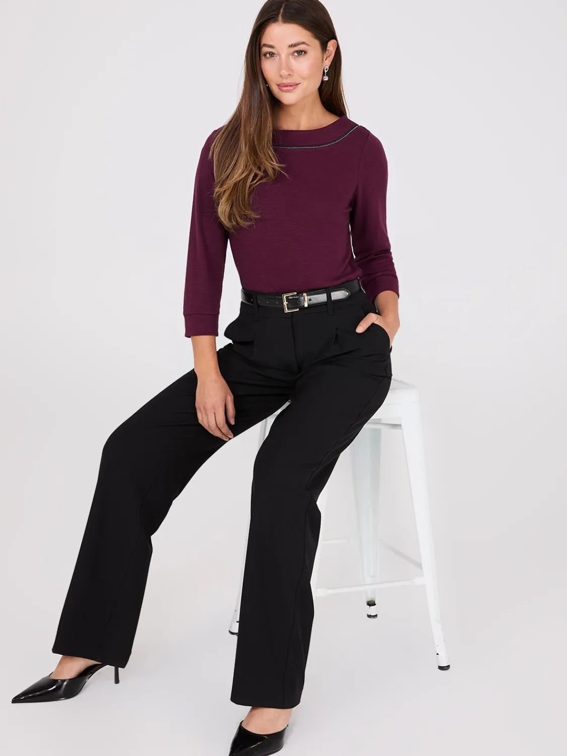 Suzy Shier Long Sleeve>3/4 Sleeve Boat Neck Top