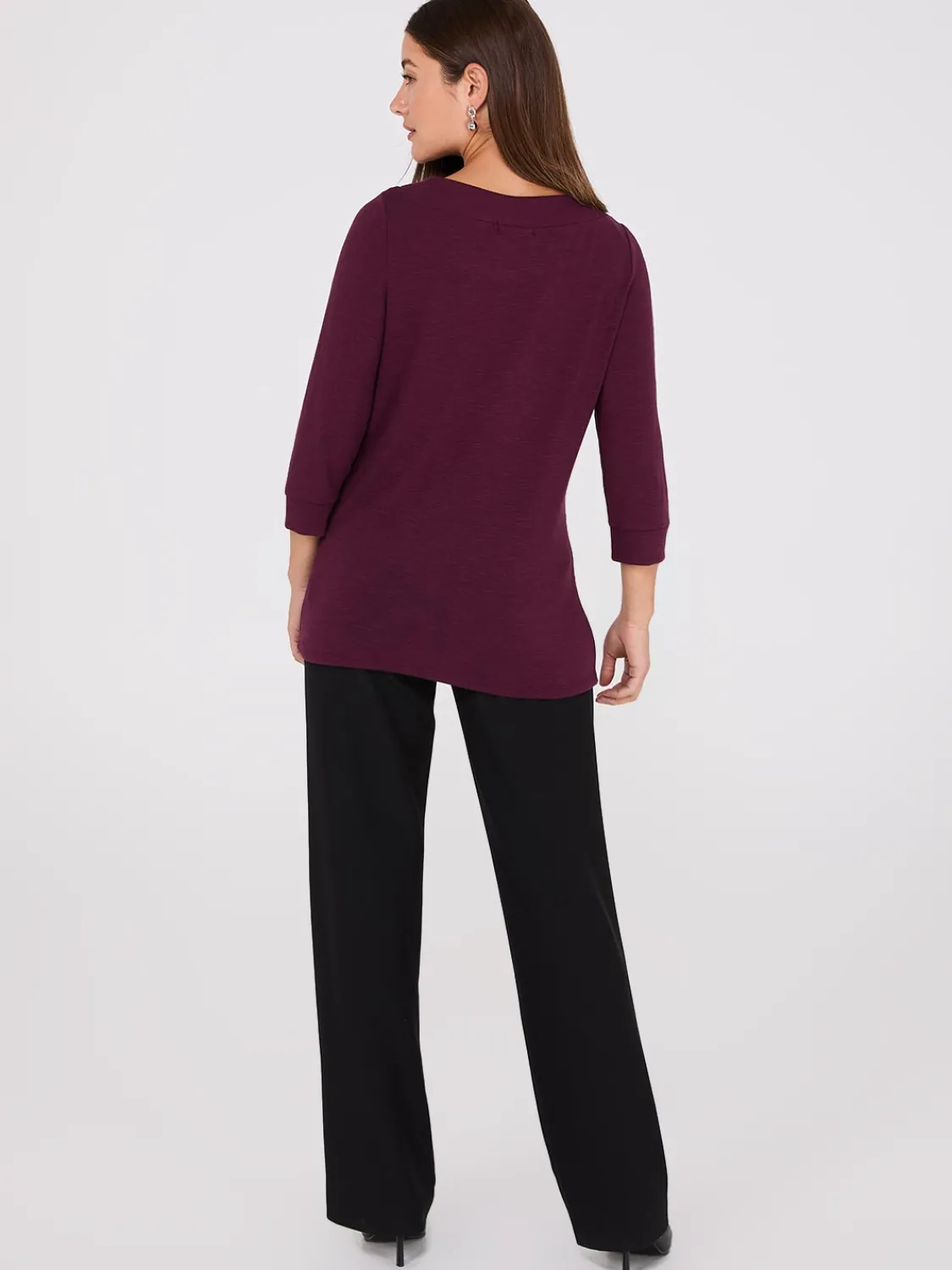 Suzy Shier Long Sleeve>3/4 Sleeve Boat Neck Top