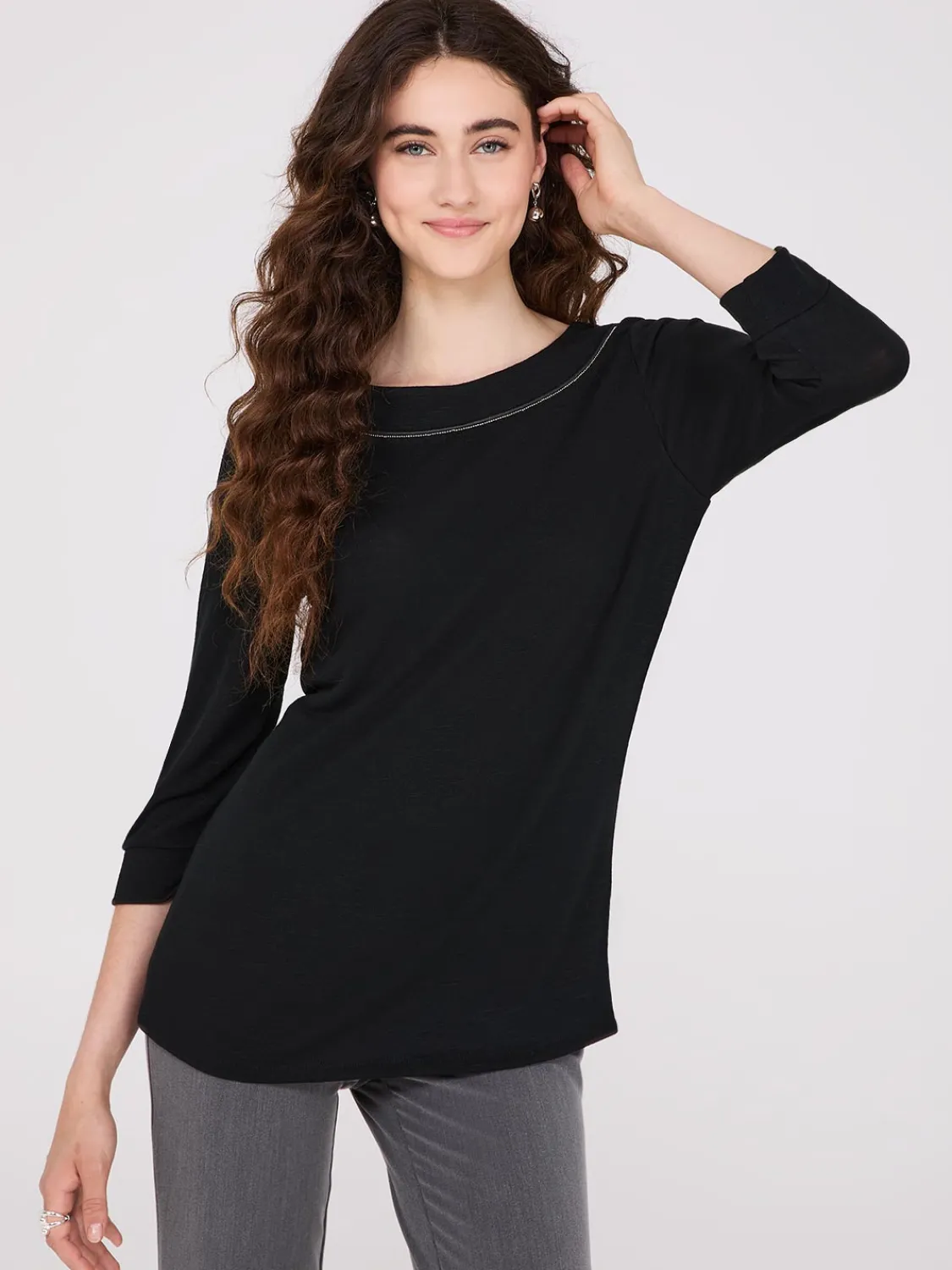 Suzy Shier Long Sleeve>3/4 Sleeve Boat Neck Top
