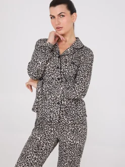 Suzy Shier Lounge & Pjs>Animal Print Button-Down Pajama Set