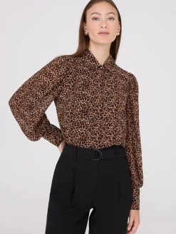 Suzy Shier Tops|Long Sleeve>Animal Print Chiffon Volume Sleeve Blouse