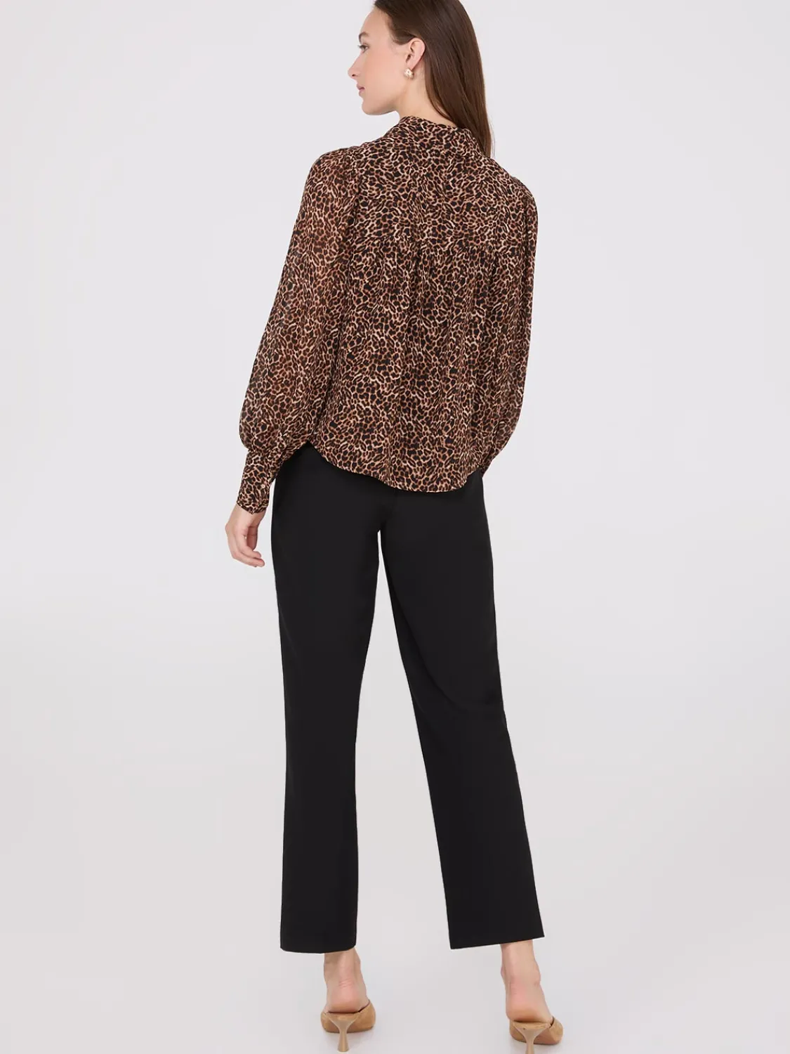 Suzy Shier Tops|Long Sleeve>Animal Print Chiffon Volume Sleeve Blouse