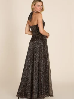 Suzy Shier Evening Gowns - Le Château>Animal Print Crinkle Knit Crossover Gown