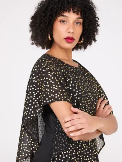 Suzy Shier Tops|Short Sleeve>Asymmetrical Foil Print Chiffon Blouse