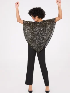Suzy Shier Tops|Short Sleeve>Asymmetrical Foil Print Chiffon Blouse