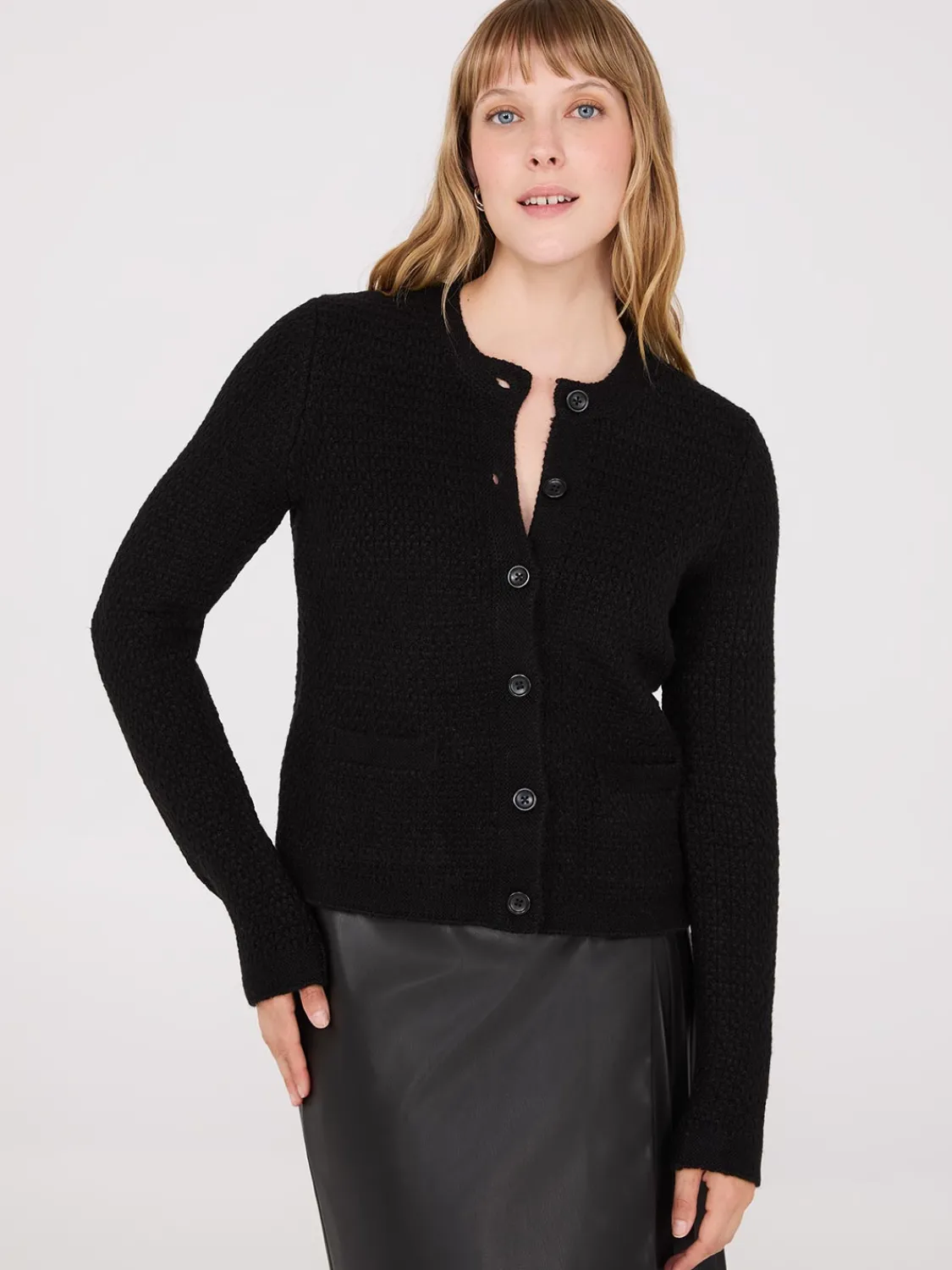 Suzy Shier Long Sleeve|Sweaters & Cardigans>Basketweave Button-Front Cardigan