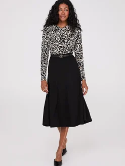 Suzy Shier Bottoms|Skirts>Belted Panel Midi Skirt