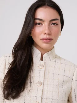 Suzy Shier Blazers & Vests>Boucle Button-Front Blazer With Mandarin Collar