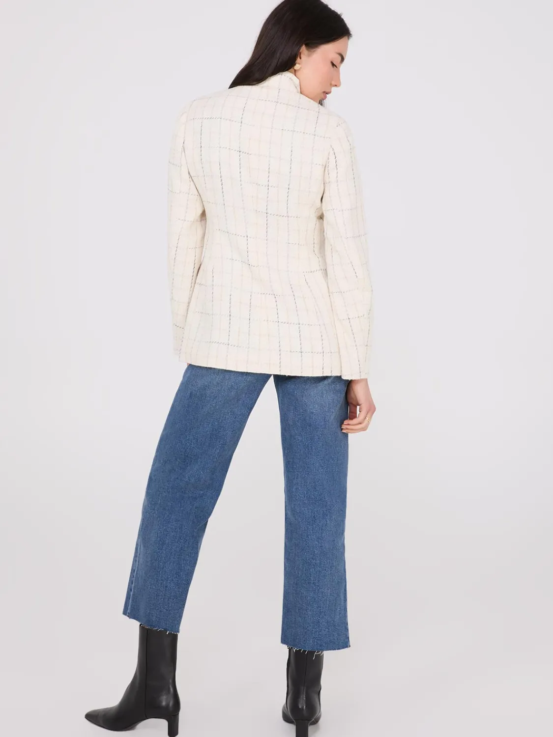 Suzy Shier Blazers & Vests>Boucle Button-Front Blazer With Mandarin Collar