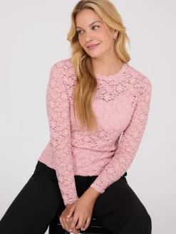 Suzy Shier Tops|Long Sleeve>Bubble Lace Long Sleeve Top With Cami