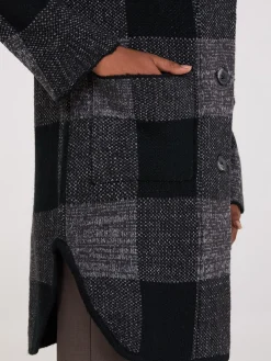 Suzy Shier Long Sleeve|Sweaters & Cardigans>3-Button Plaid Coatigan