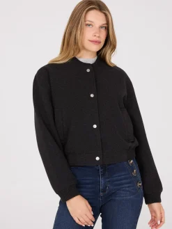 Suzy Shier Puffers & Jackets|Puffers & Jackets>Button-Front Bomber Jacket