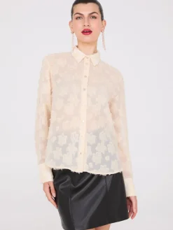 Suzy Shier Tops|Long Sleeve>Button-Front Textured Blouse