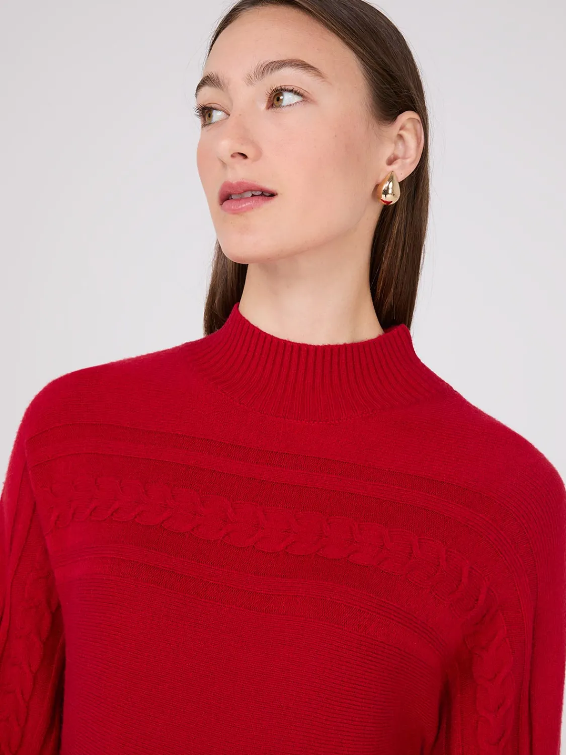 Suzy Shier Long Sleeve|Sweaters & Cardigans>Cable Knit Mock Neck Dolman Sleeve Sweater