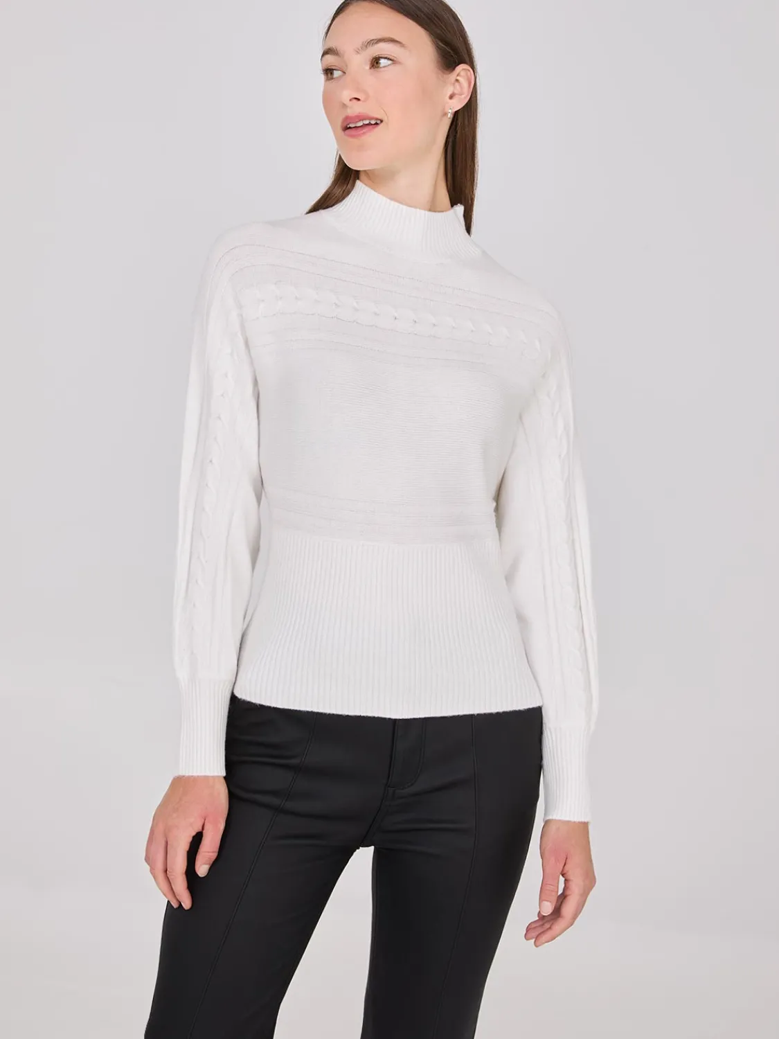 Suzy Shier Long Sleeve|Sweaters & Cardigans>Cable Knit Mock Neck Dolman Sleeve Sweater