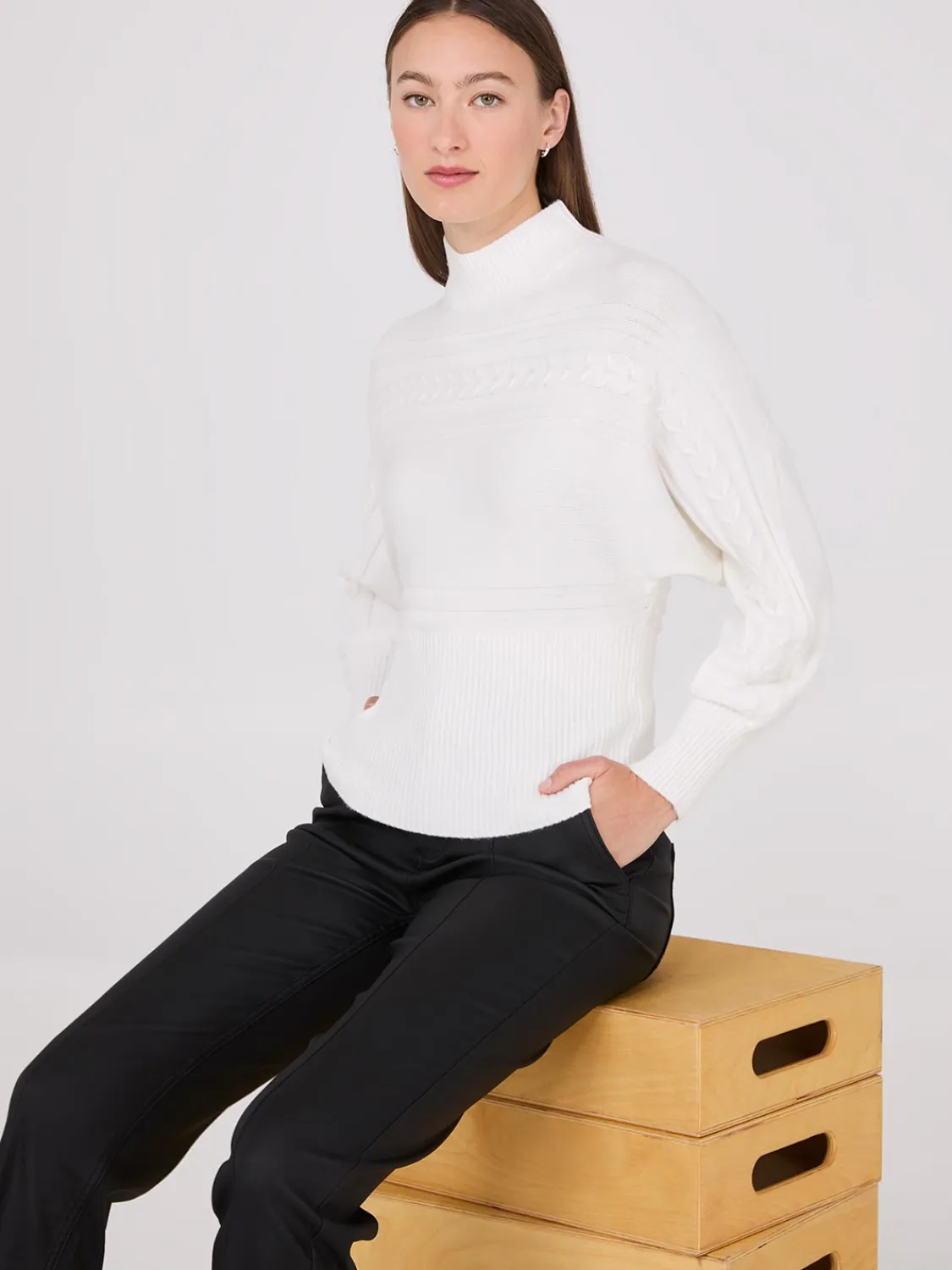 Suzy Shier Long Sleeve|Sweaters & Cardigans>Cable Knit Mock Neck Dolman Sleeve Sweater