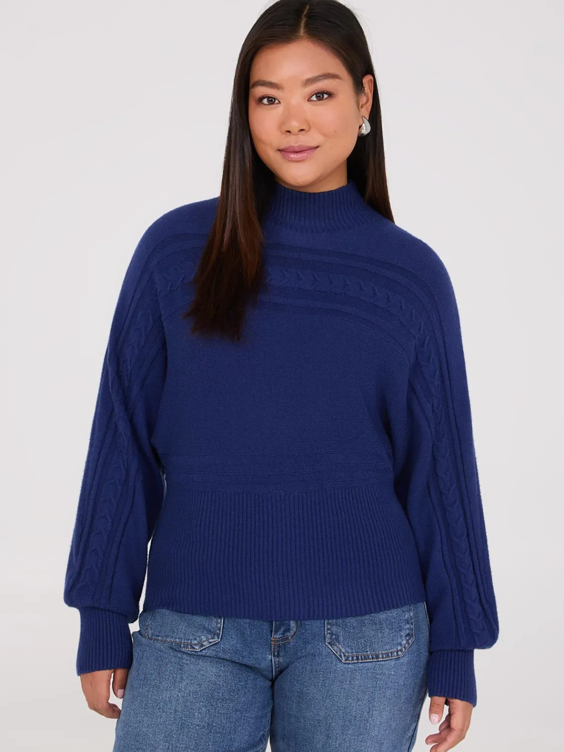Suzy Shier Long Sleeve|Sweaters & Cardigans>Cable Knit Mock Neck Dolman Sleeve Sweater