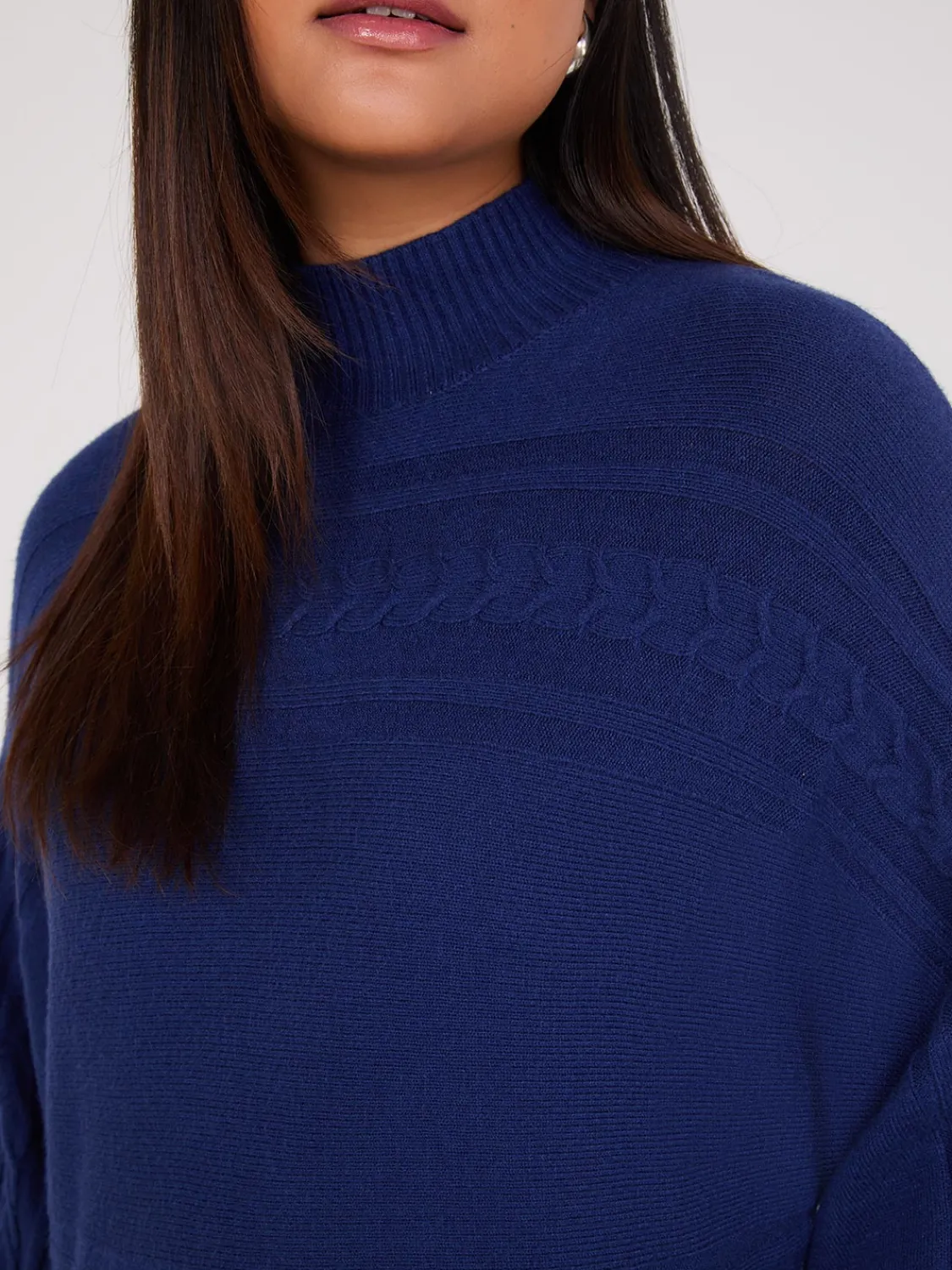 Suzy Shier Long Sleeve|Sweaters & Cardigans>Cable Knit Mock Neck Dolman Sleeve Sweater