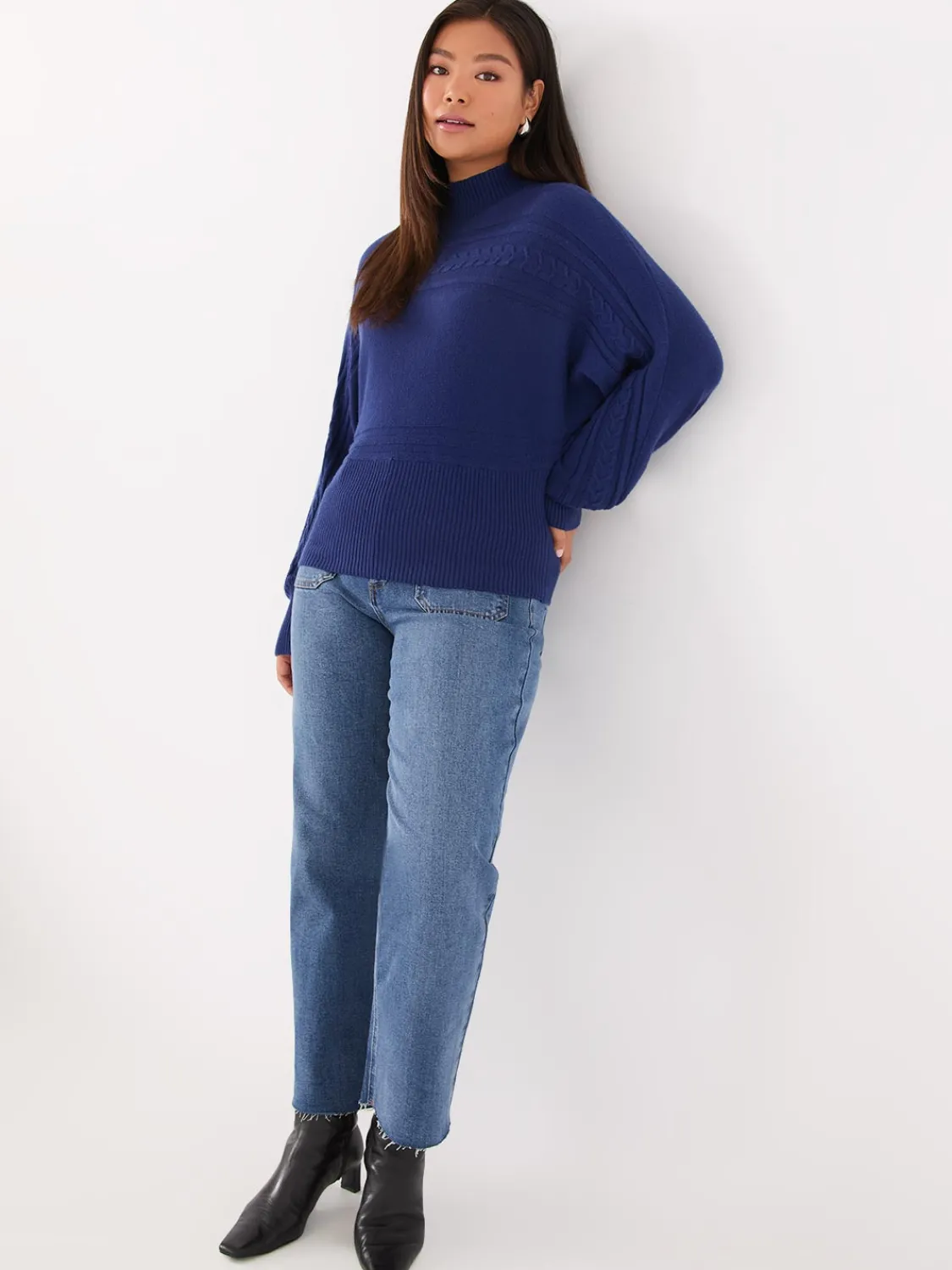 Suzy Shier Long Sleeve|Sweaters & Cardigans>Cable Knit Mock Neck Dolman Sleeve Sweater