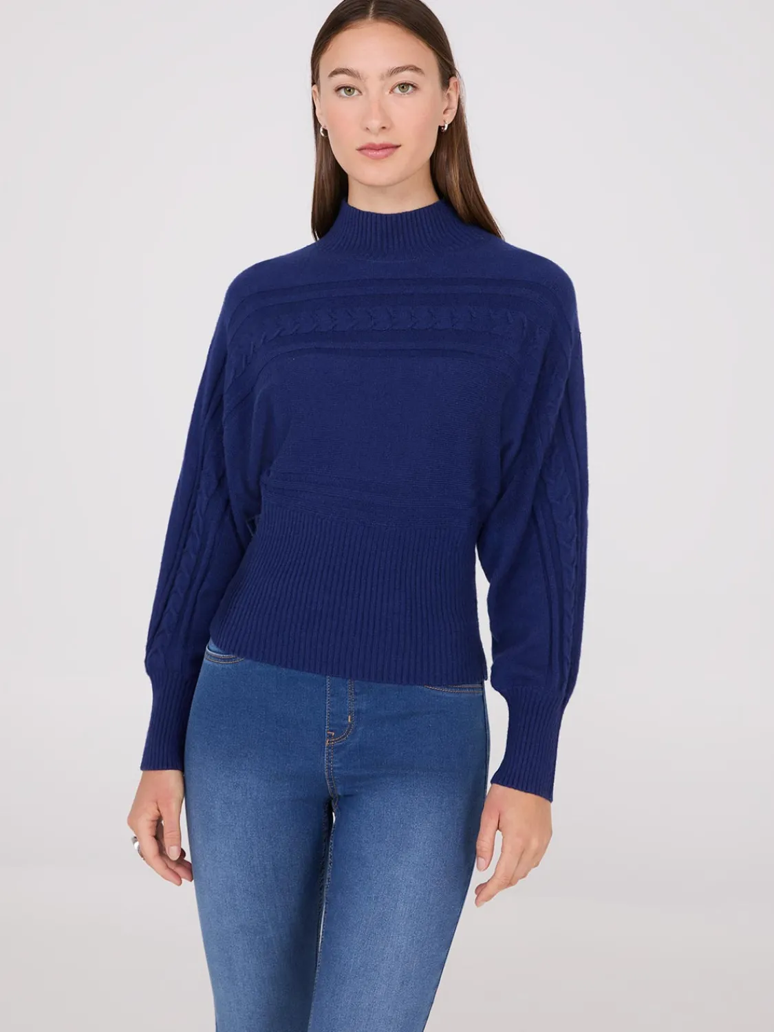 Suzy Shier Long Sleeve|Sweaters & Cardigans>Cable Knit Mock Neck Dolman Sleeve Sweater