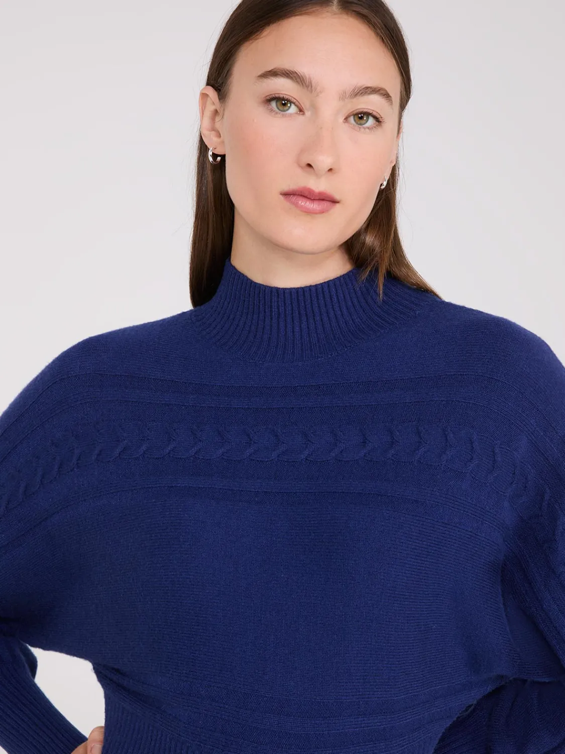 Suzy Shier Long Sleeve|Sweaters & Cardigans>Cable Knit Mock Neck Dolman Sleeve Sweater