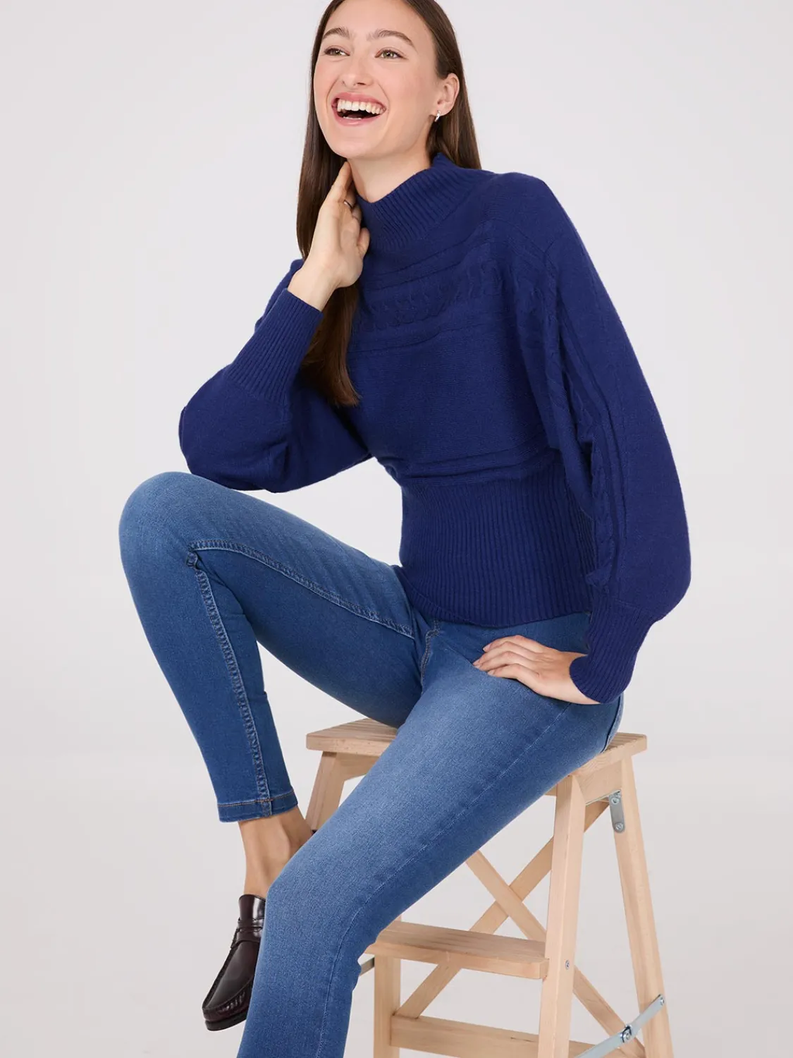 Suzy Shier Long Sleeve|Sweaters & Cardigans>Cable Knit Mock Neck Dolman Sleeve Sweater