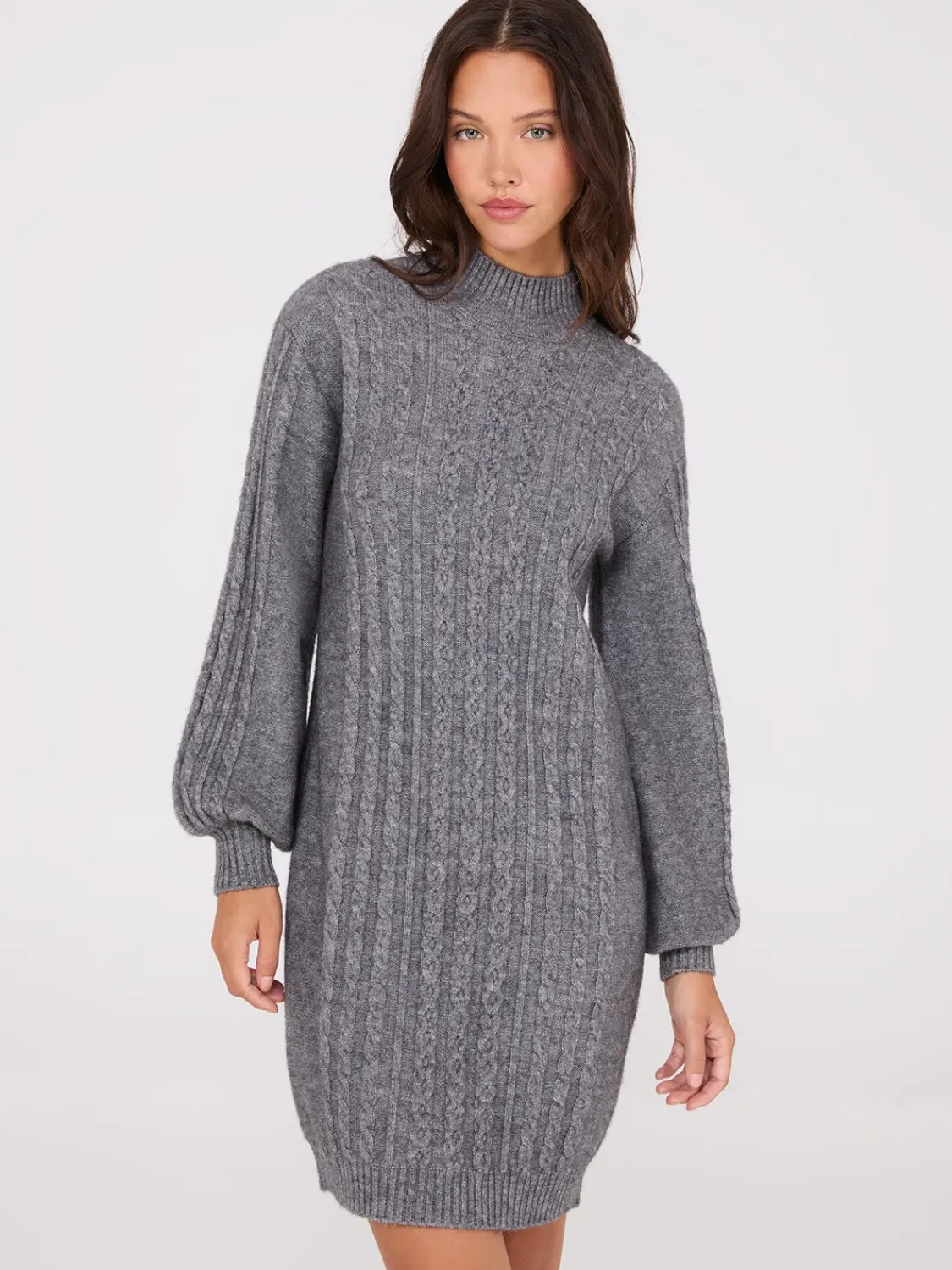 Suzy Shier Casual Dresses|Mini>Cable Knit Mock Neck Sweater Dress