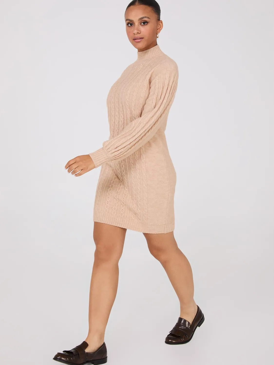 Suzy Shier Casual Dresses|Mini>Cable Knit Mock Neck Sweater Dress