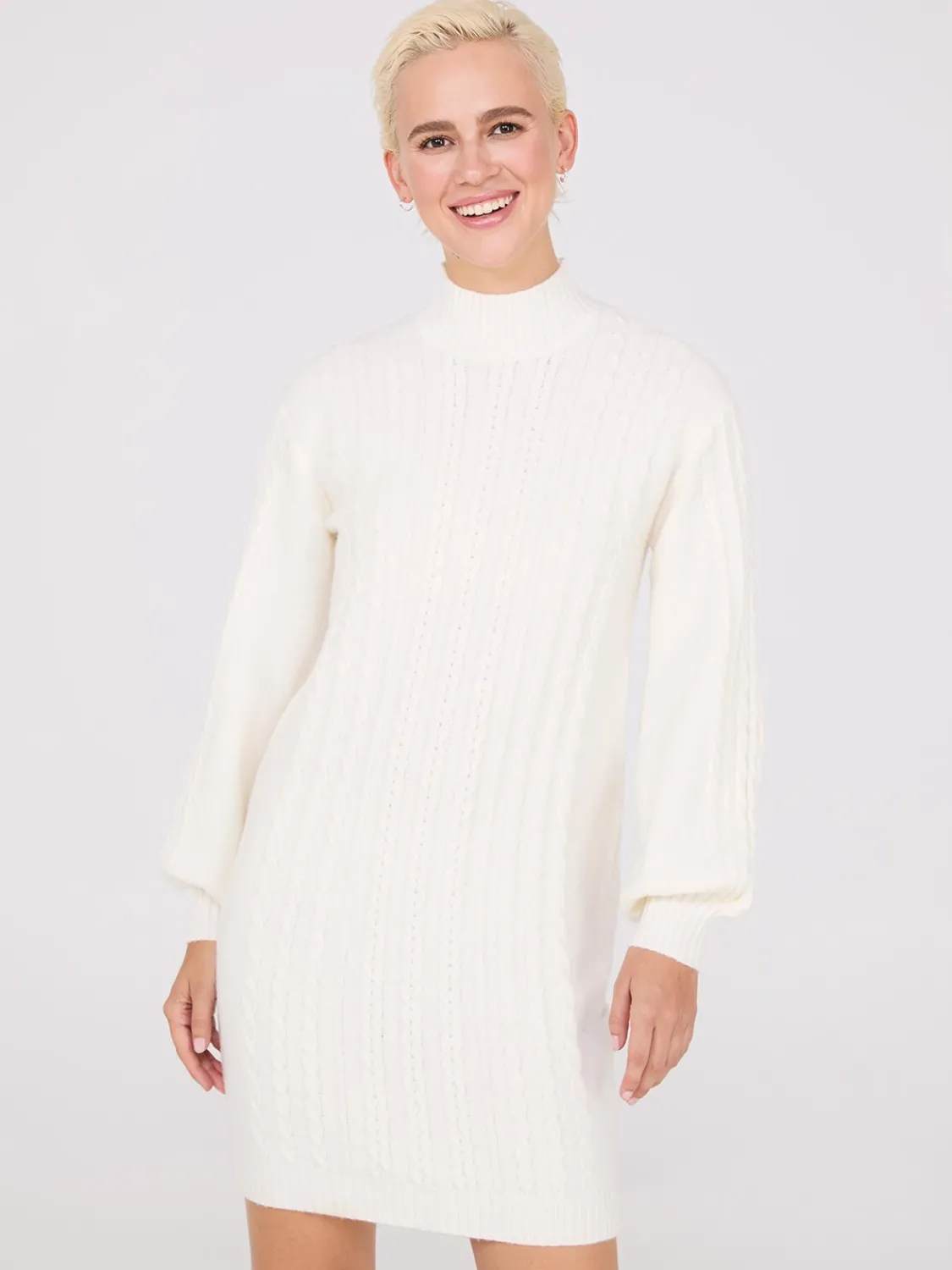 Suzy Shier Casual Dresses|Mini>Cable Knit Mock Neck Sweater Dress