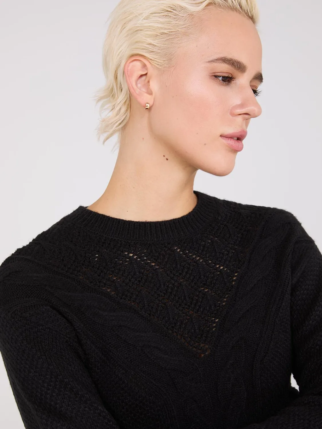 Suzy Shier Long Sleeve|Sweaters & Cardigans>Cable Knit Pointelle Sweater