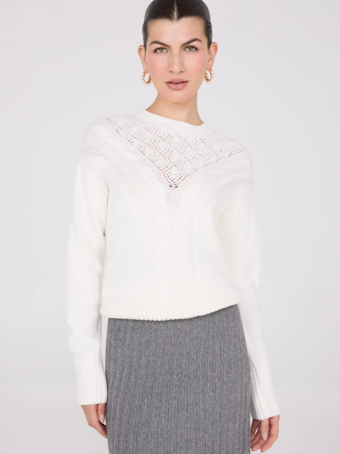 Suzy Shier Long Sleeve|Sweaters & Cardigans>Cable Knit Pointelle Sweater