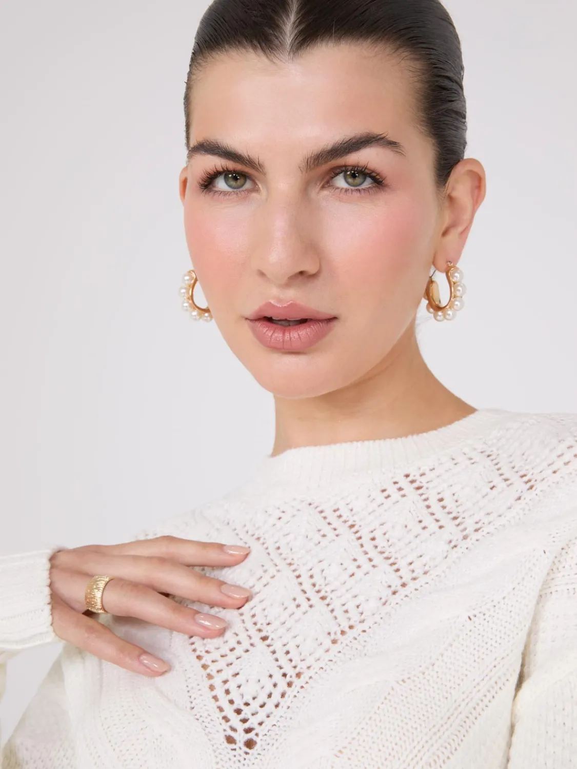 Suzy Shier Long Sleeve|Sweaters & Cardigans>Cable Knit Pointelle Sweater