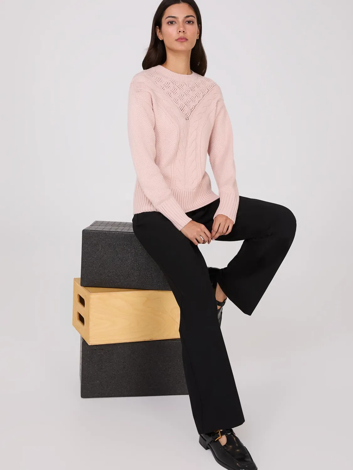 Suzy Shier Long Sleeve|Sweaters & Cardigans>Cable Knit Pointelle Sweater