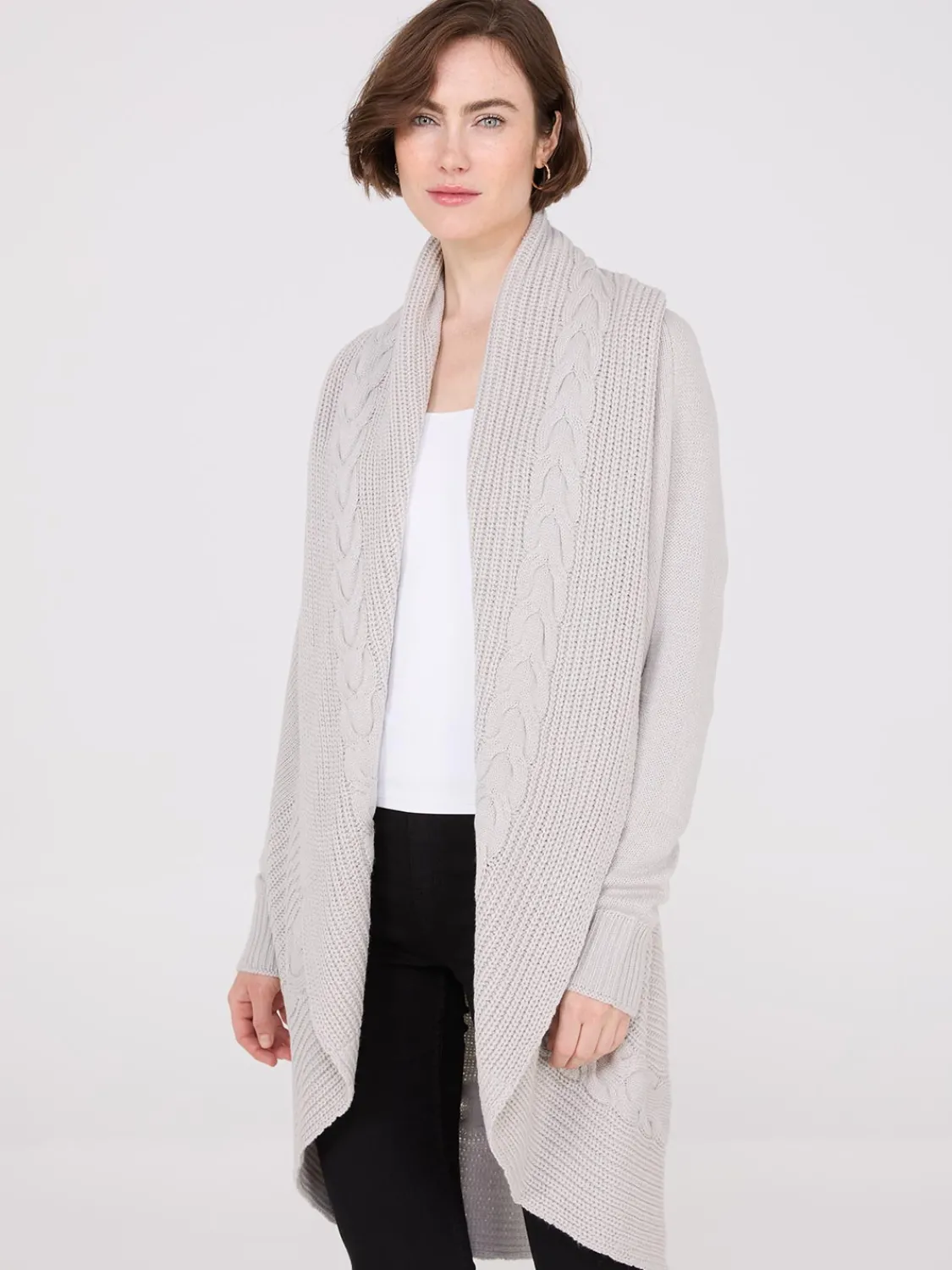 Suzy Shier Long Sleeve|Sweaters & Cardigans>Cable Knit Shawl Cocoon Cardigan