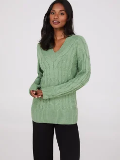Suzy Shier Long Sleeve|Sweaters & Cardigans>Cable Knit V-Neck Sweater