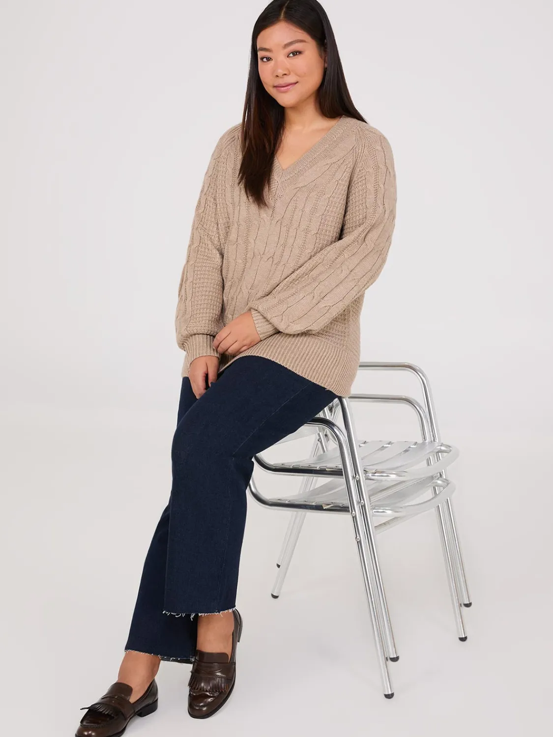 Suzy Shier Long Sleeve|Sweaters & Cardigans>Cable Knit V-Neck Sweater