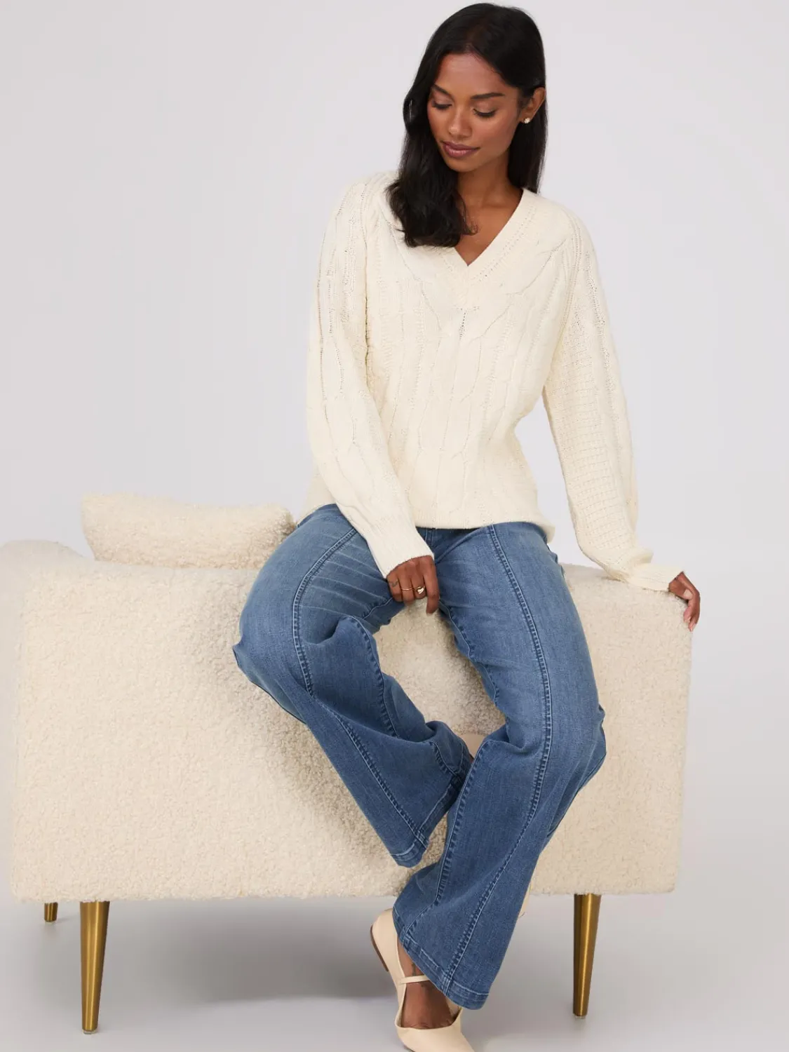 Suzy Shier Long Sleeve|Sweaters & Cardigans>Cable Knit V-Neck Sweater