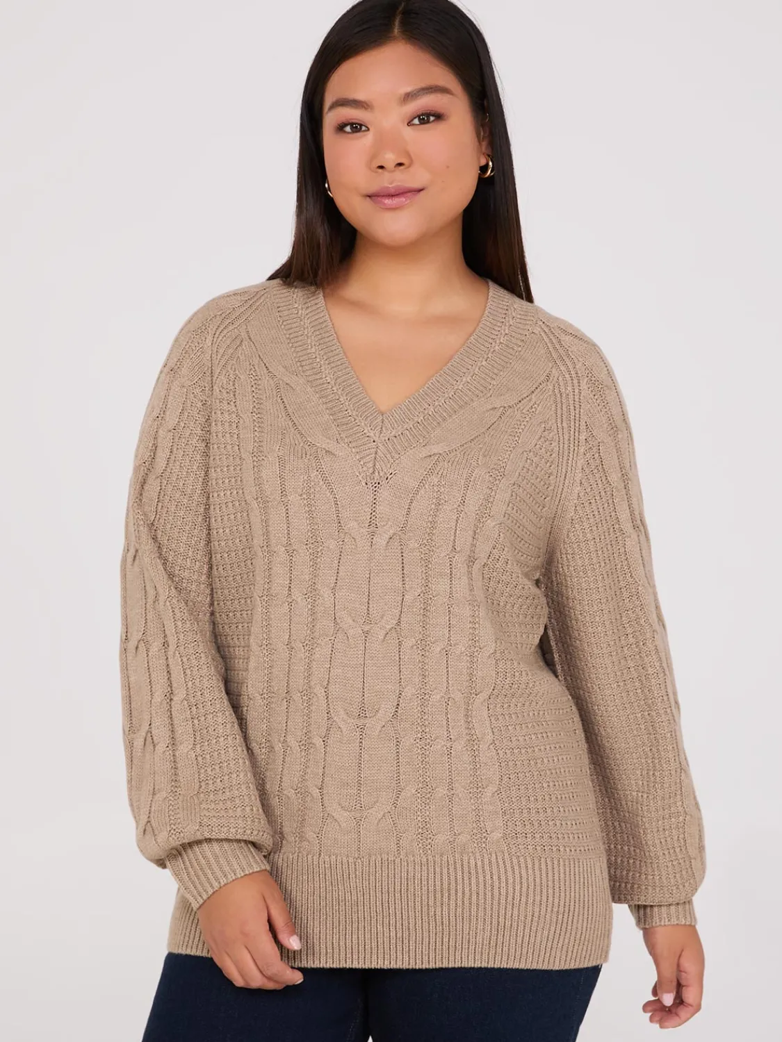 Suzy Shier Long Sleeve|Sweaters & Cardigans>Cable Knit V-Neck Sweater