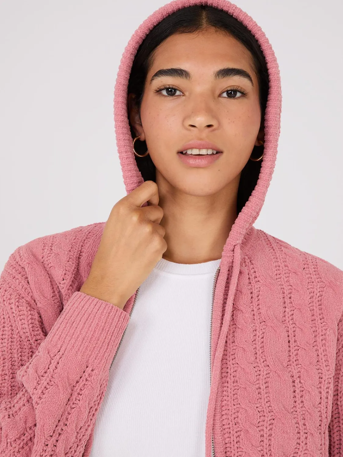 Suzy Shier Long Sleeve|Sweaters & Cardigans>Cable Knit Zip-Up Hoodie