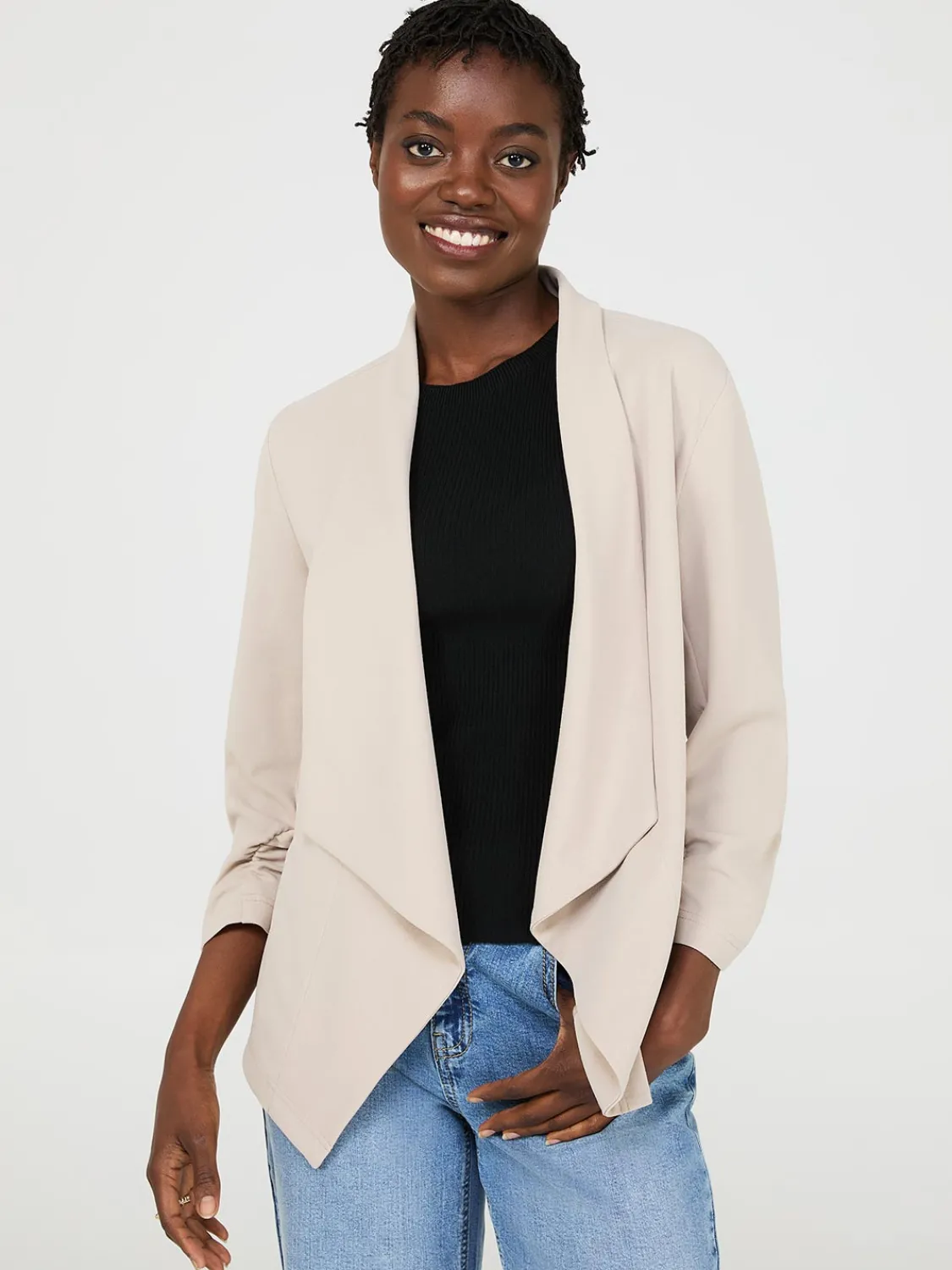 Suzy Shier Blazers & Vests>Cascading Open Kimono