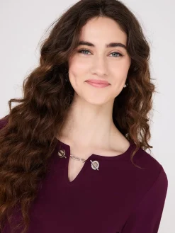 Suzy Shier Tops|Long Sleeve>Chain Keyhole Long Sleeve Top