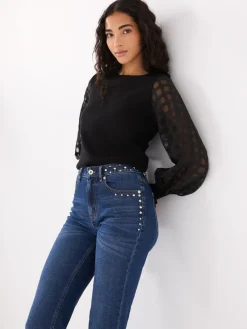 Suzy Shier Long Sleeve|Sweaters & Cardigans>Chiffon Balloon Sleeve Top