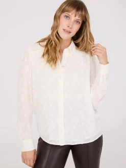 Suzy Shier Tops|Long Sleeve>Chiffon Button-Front Blouse With Smocked Details