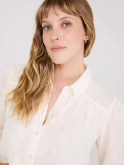 Suzy Shier Tops|Long Sleeve>Chiffon Button-Front Blouse With Smocked Details