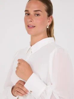 Suzy Shier Tops|Long Sleeve>Chiffon Button-Front Volume Sleeve Blouse
