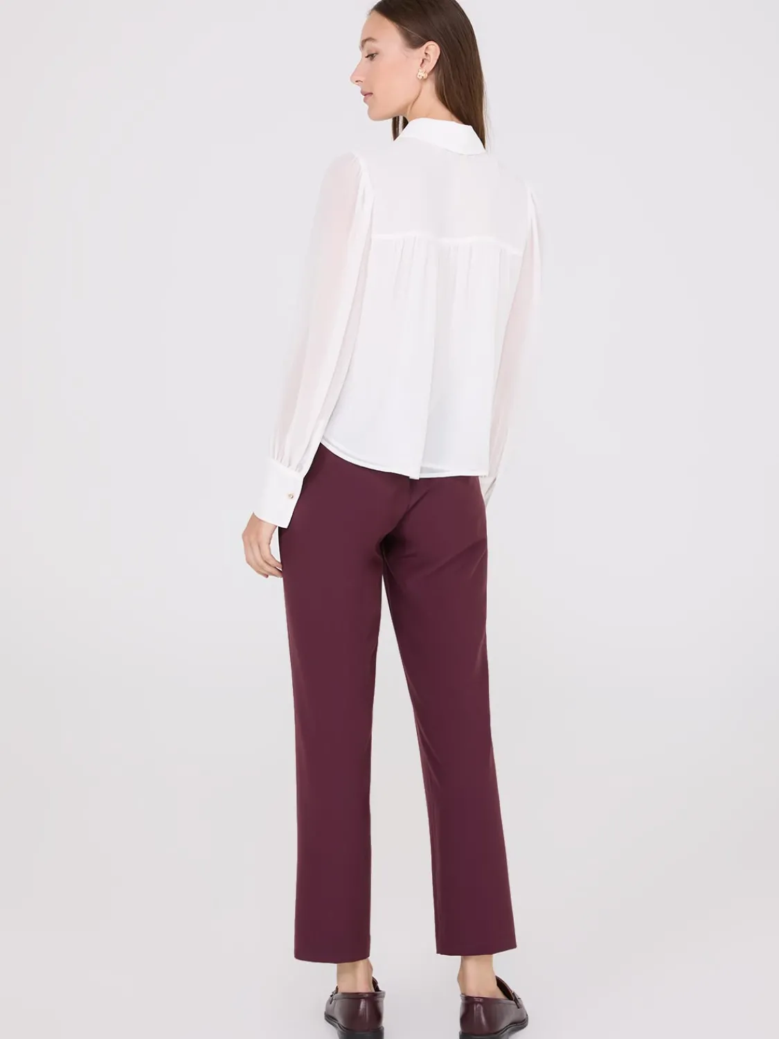 Suzy Shier Tops|Long Sleeve>Chiffon Button-Front Volume Sleeve Blouse