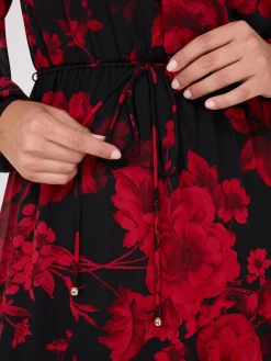 Suzy Shier Midi & Maxi|Party Dresses>Chiffon Floral Print Ruffle Skirt Maxi Dress